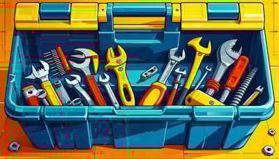 Illustration of a handyman toolbox overflowing with tools, symbolizing comprehensive home repair services.